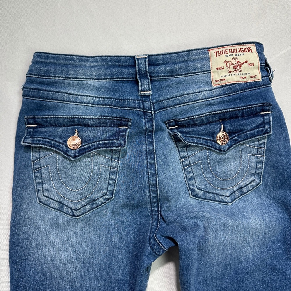 True Religion Medium Blue Flare Jeans with Branded Back Pockets